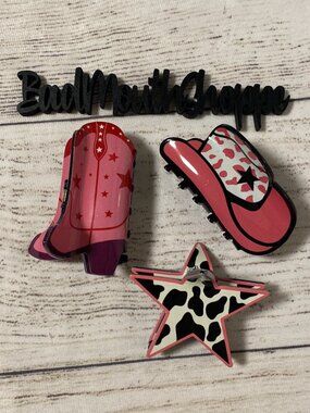 Set of 3 Pink Western Cowgirl Style Hair Clips